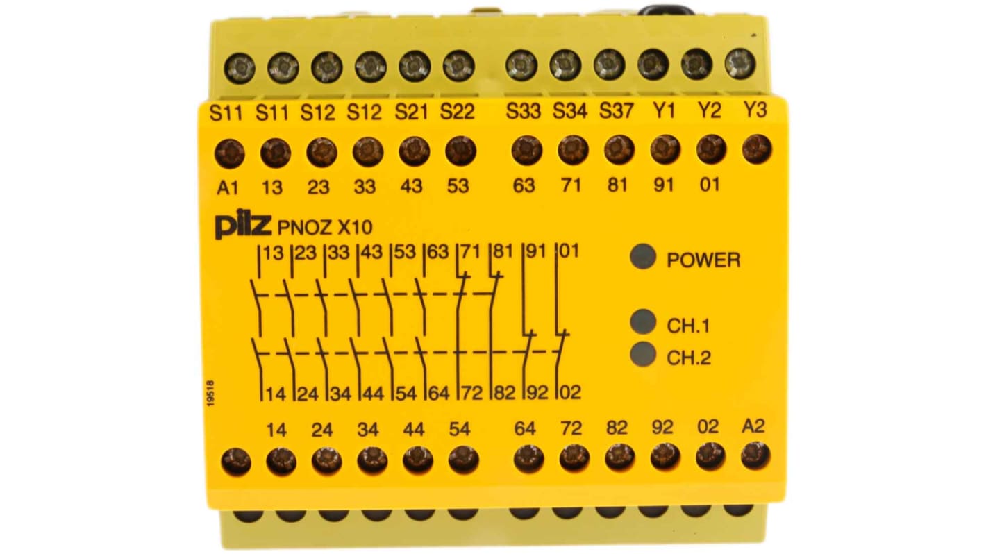 Pilz PNOZ X10 Series Single/Dual-Channel Safety Switch/Interlock Safety Relay, 24V dc, 6 Safety Contact(s)