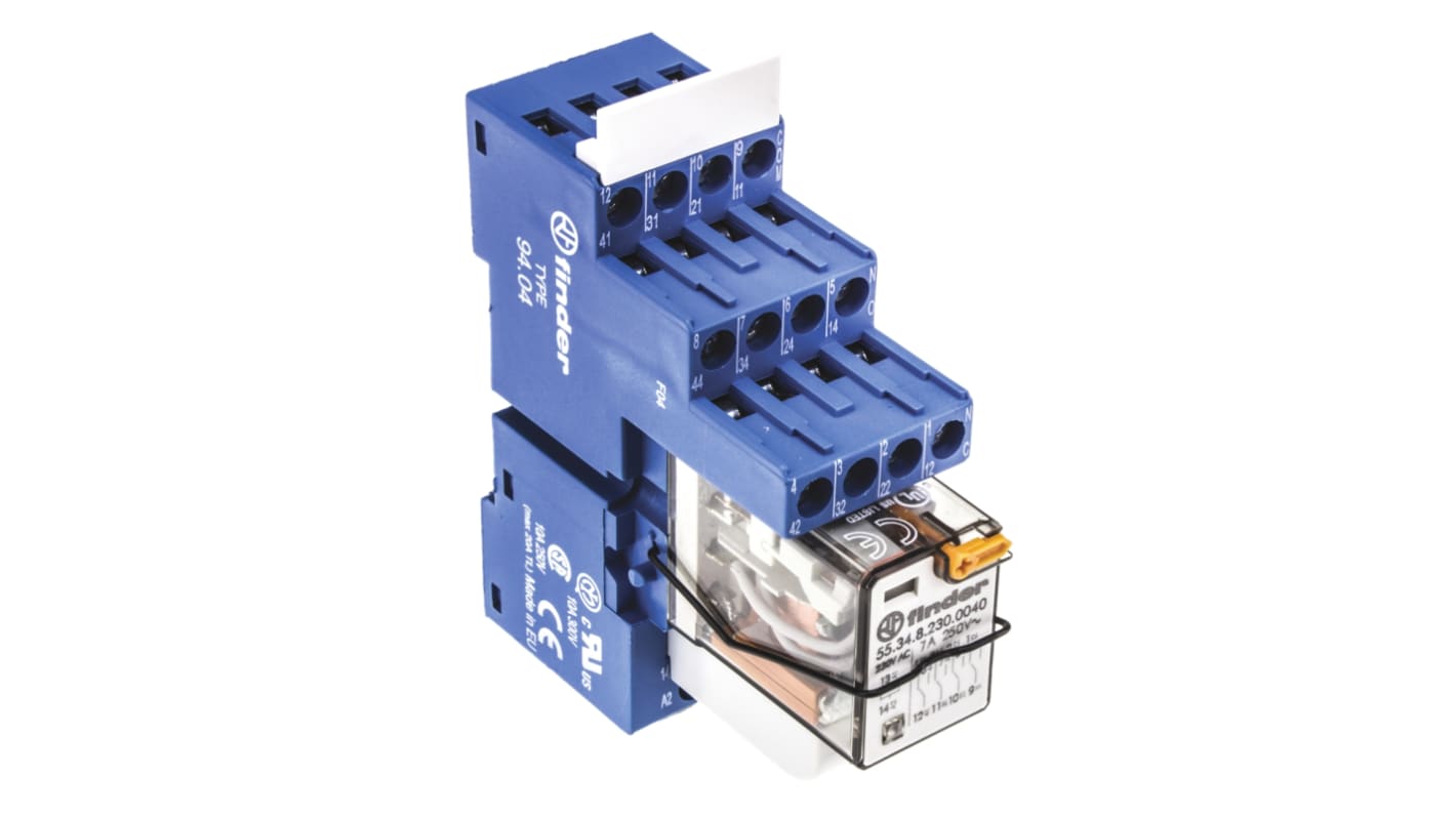 Finder  DIN Rail Mount Interface Relay, 230V ac Coil, 7A Load Current, 4PDT