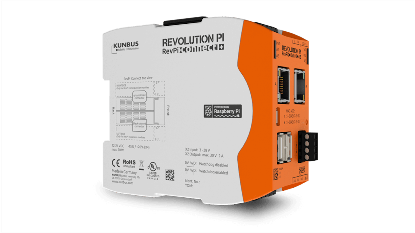 Kunbus RevPi Connect S, Industrial Computer, 20W, 1.5 GHz, 32GB (Flash) / 1GB (RAM), 4 Linux