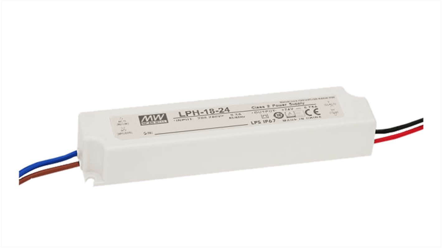 Mean Well LED Driver, 12V Output, 18W Output, 0 → 1.5A Output, Constant Voltage