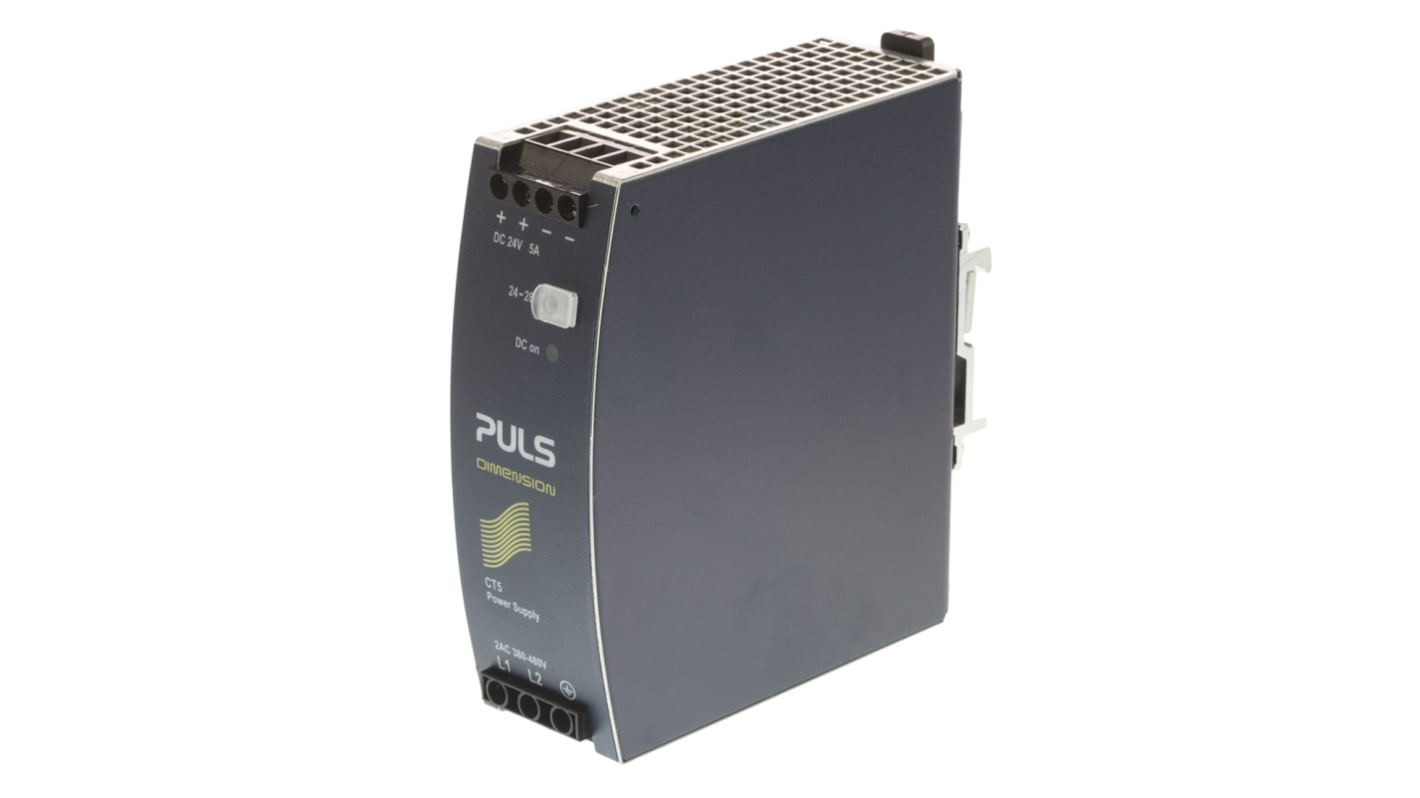 PULS DIMENSION C-Line Switch Mode DIN Rail Power Supply, 380 → 480V ac ac Input, 24V dc dc Output, 5A Output,