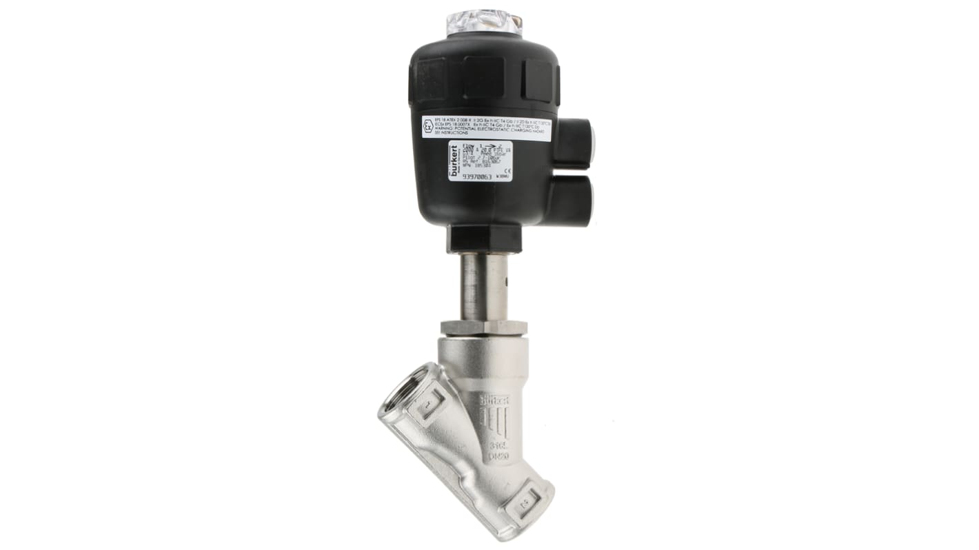 Burkert Angle type Pneumatic Actuated Valve, G 3/4in, 16 bar