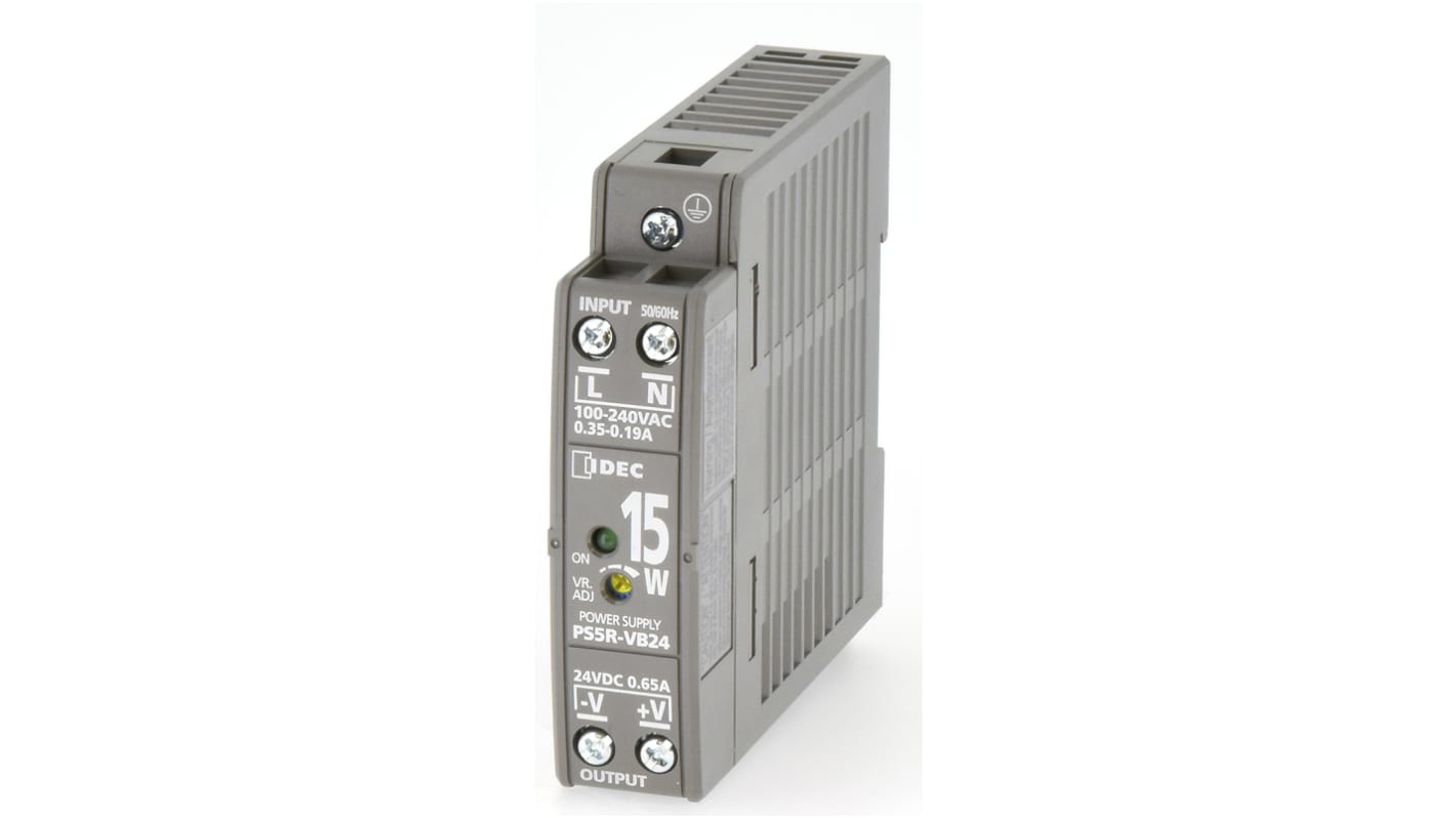 Idec PS5R DIN Rail Power Supply, 85 → 264V ac ac, dc Input, 24V dc dc Output, 650mA Output, 15W