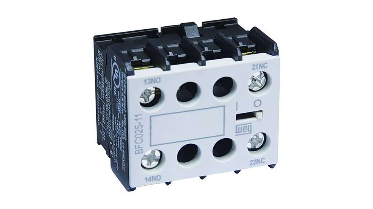 WEG Auxiliary Contact Block - 1NC + 1NO, 2 Contact, Front Mount, 10 A