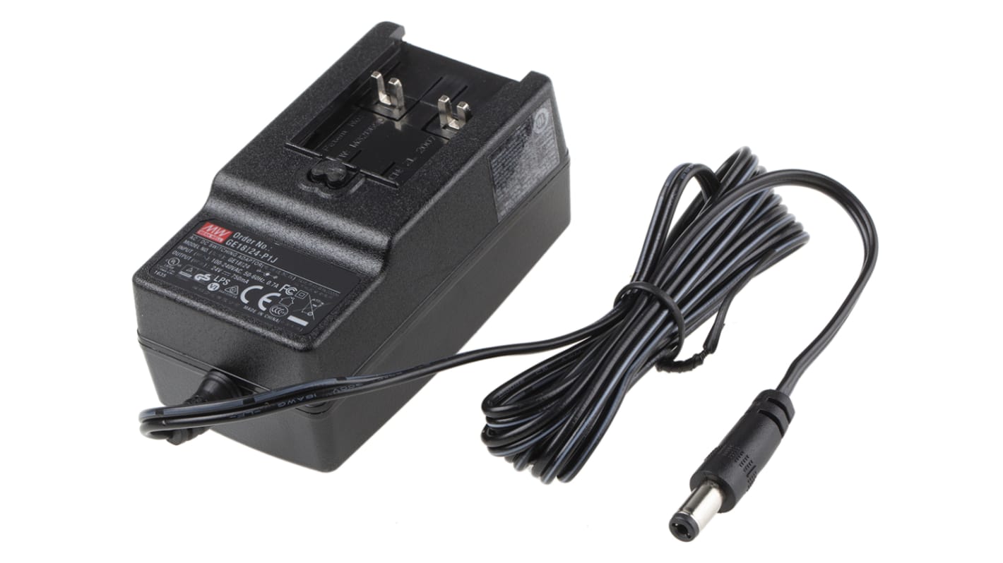 Mean Well 18W Plug-In AC/DC Adapter 24V dc Output, 750mA Output