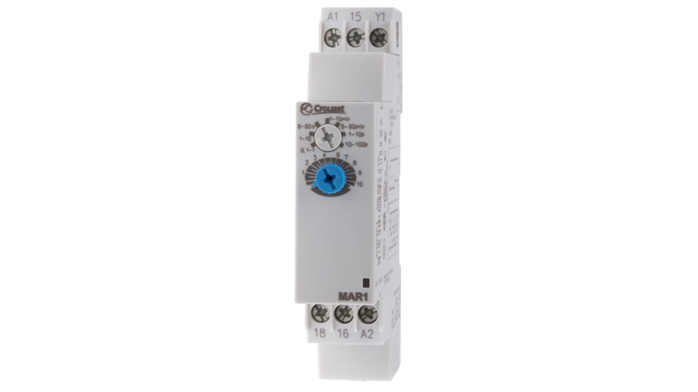 Crouzet DIN Rail  Single Function Timer Relay, 24 → 240 V ac, 24V dc, SPDT, 0.1 s → 100h