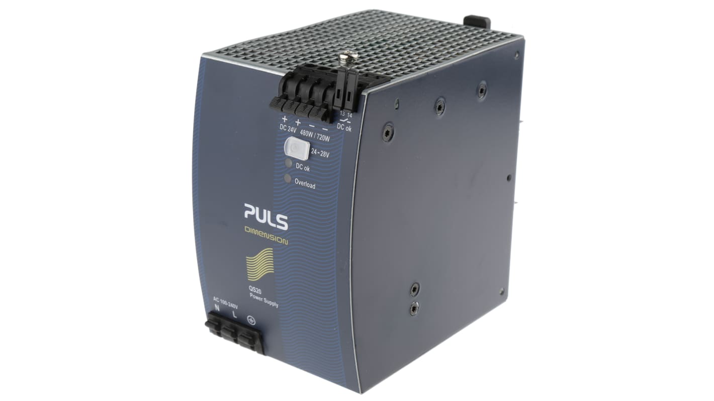 PULS DIMENSION Q Switch Mode DIN Rail Power Supply, 100 → 240V ac ac, dc Input, 24V dc dc Output, 20A Output,