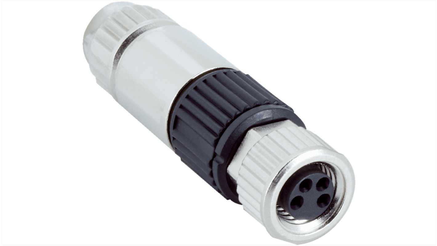 Connector, 4 Contacts, Cable Mount, M8 Connector, Plug, Female, IP67