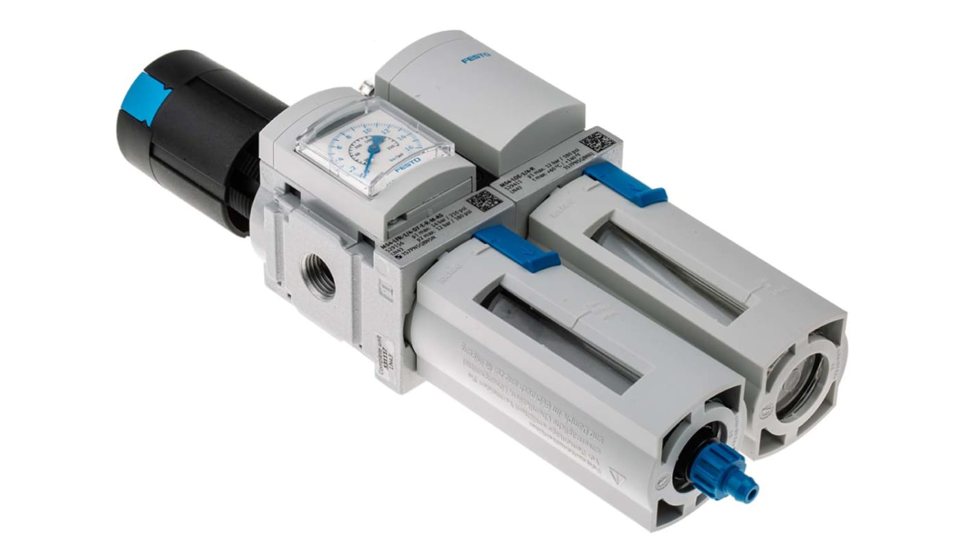 Festo G 1/4 FRL, Manual Drain, 40μm Filtration Size - With Pressure Gauge