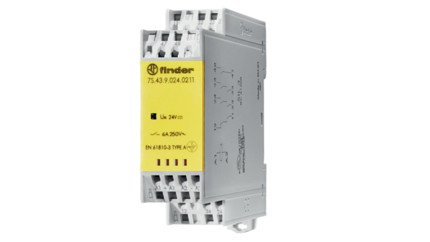 Finder DIN Rail Non-Latching Relay with Guided Contacts , 24V dc Coil, 6A Switching Current, 3P