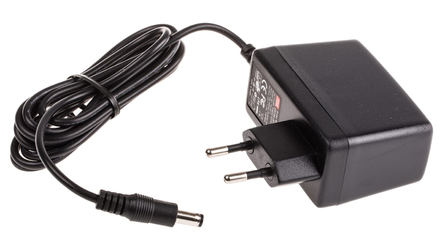 Mean Well 15W Plug-In AC/DC Adapter 12V dc Output, 1.25A Output