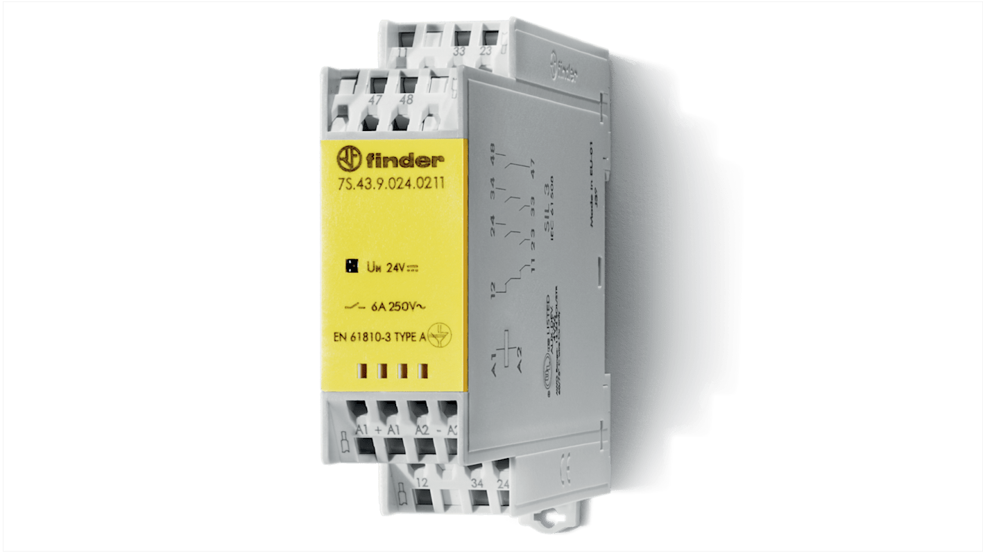 Finder DIN Rail Non-Latching Relay with Guided Contacts , 110V dc Coil, 6A Switching Current, 3P