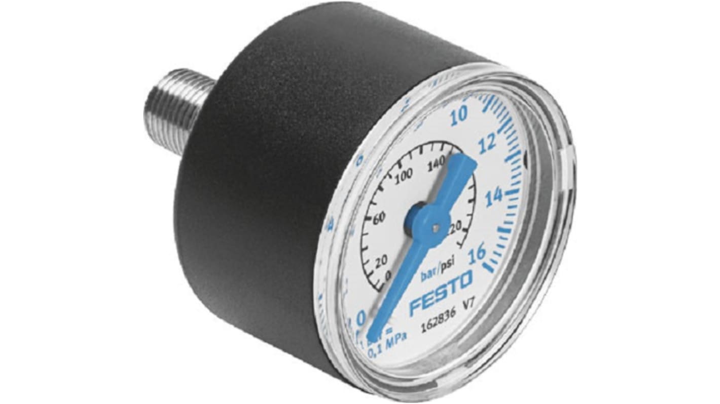 Festo G 1/8 Hydraulic, Pneumatic Pressure Gauge 16bar, MA-40-16-1/8, 0bar min., 345395