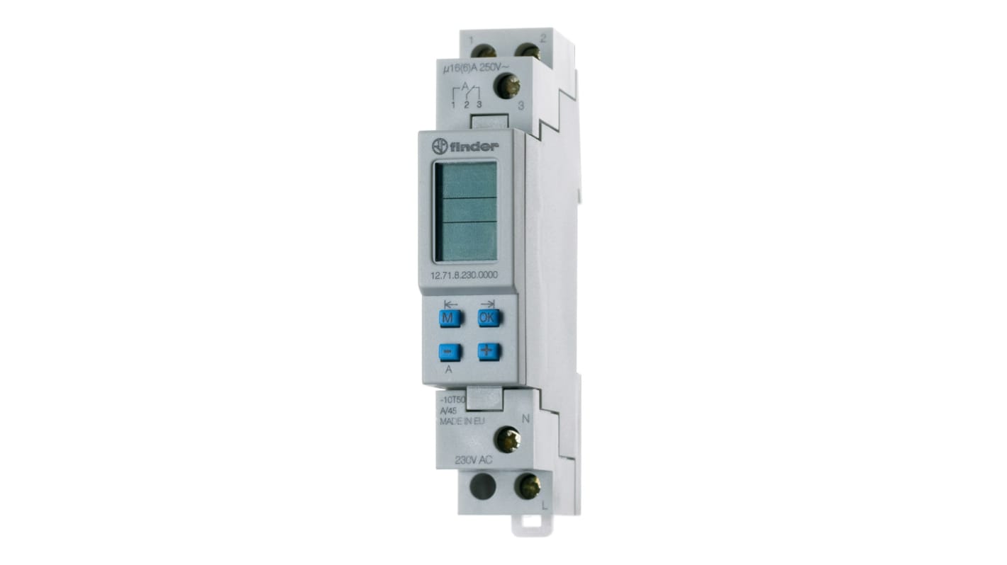 Finder Digital DIN Rail Time Switch 230 V ac, 1-Channel