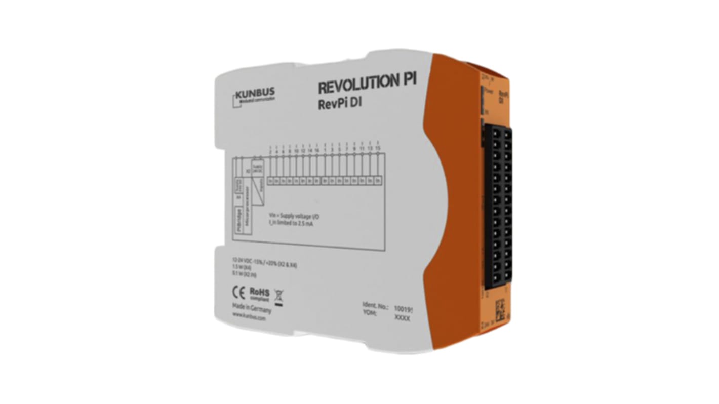 Kunbus PLC I/O Module for use with Revolution Pi Connect, Revolution Pi Core, 96 x 22.5 x 110.5 mm, Digital, RevPI DI