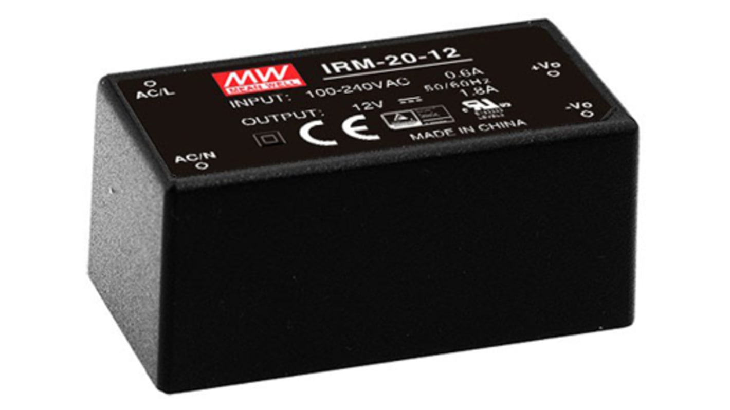 Mean Well Switching Power Supply, 12V dc, 1.8A, 21.6W, 1 Output 120 → 370 V dc, 85 → 264 V ac Input