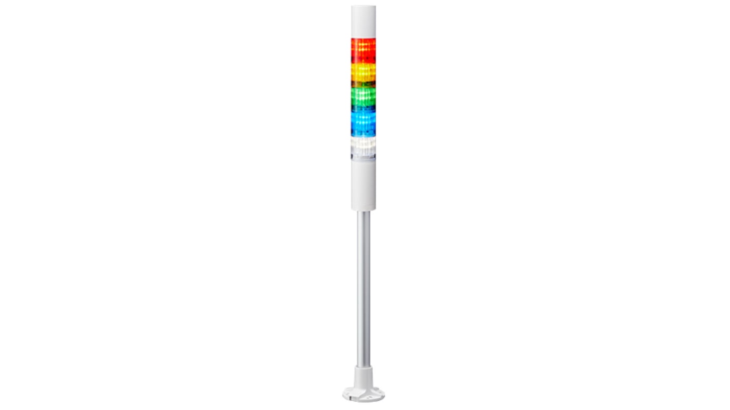 Patlite LR4 Series Coloured Buzzer Signal Tower, 5 Lights, 24 V dc, Pole Mount