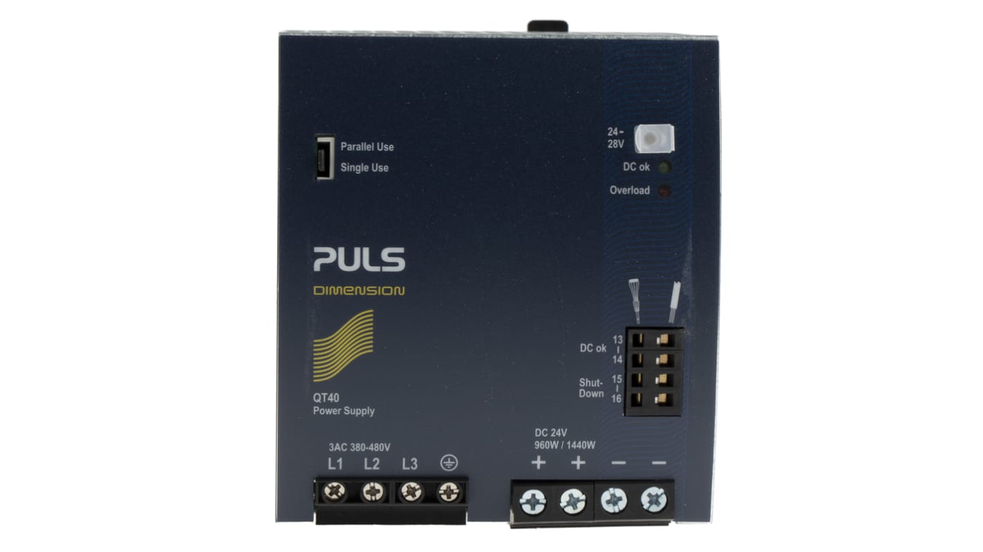 PULS DIMENSION Q Switch Mode DIN Rail Power Supply, 380 → 480V ac ac Input, 24V dc dc Output, 40A Output, 960W