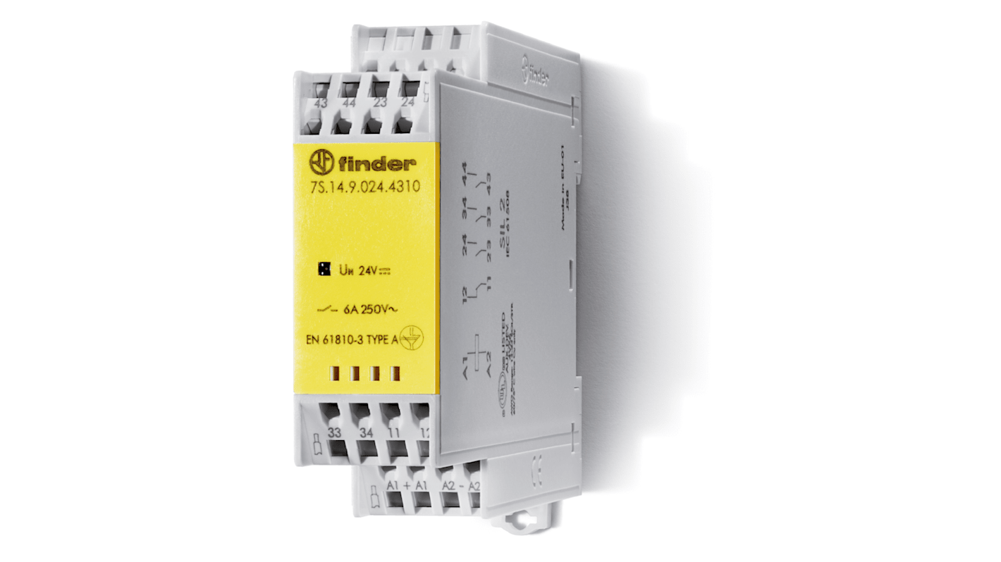 Finder DIN Rail Non-Latching Relay with Guided Contacts , 230V ac Coil, 6A Switching Current, 3PDT