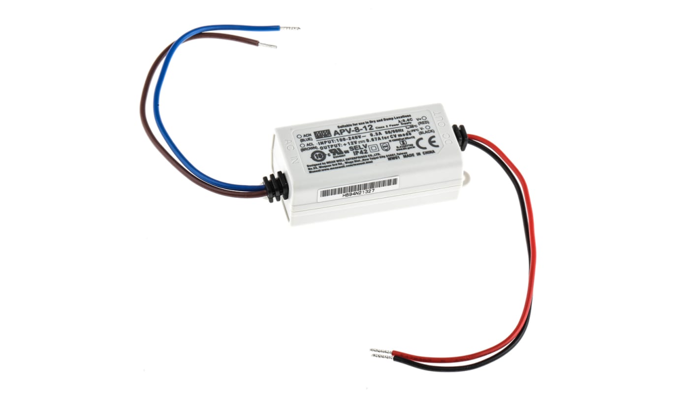 Mean Well LED Driver, 12V Output, 8W Output, 0 → 670mA Output, Constant Voltage
