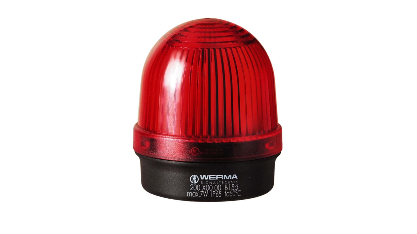 Werma 200 Series Red Continuous lighting Beacon, 12 → 230 V, Base Mount, Filament Bulb