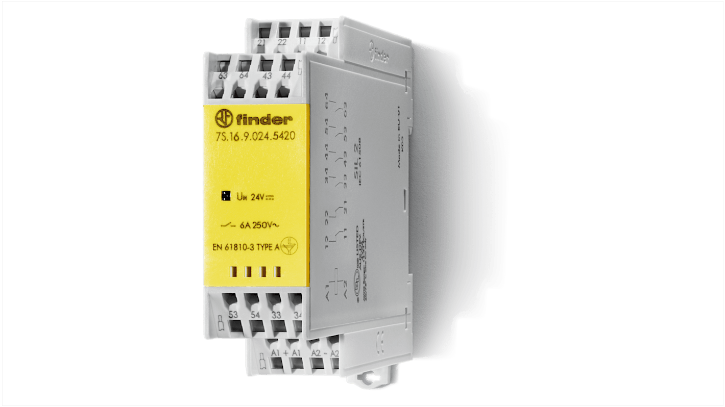 Finder DIN Rail Non-Latching Relay with Guided Contacts , 120V ac Coil, 6A Switching Current, 4NO/2NC