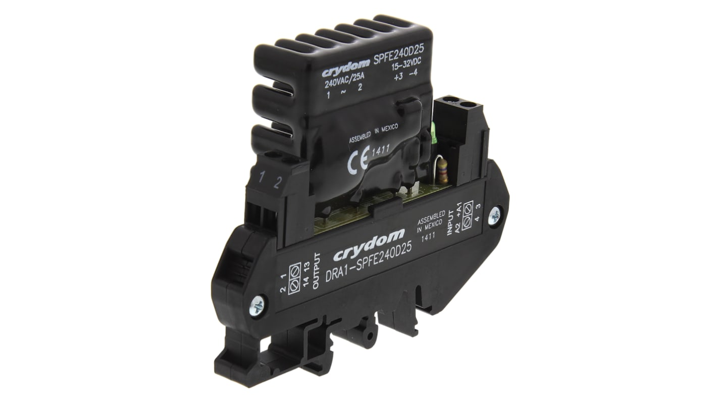 Sensata / Crydom DIN Rail Solid State Interface Relay, 10 A rms Max Load, 280 V ac Max Load, 32 V dc Max Control