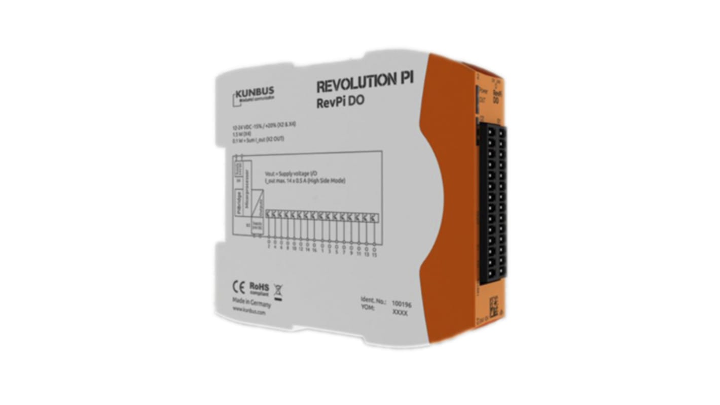 Kunbus PLC I/O Module for use with Revolution Pi Connect, Revolution Pi Core, 96 x 22.5 x 110.5 mm, Digital, PWM, RevPI