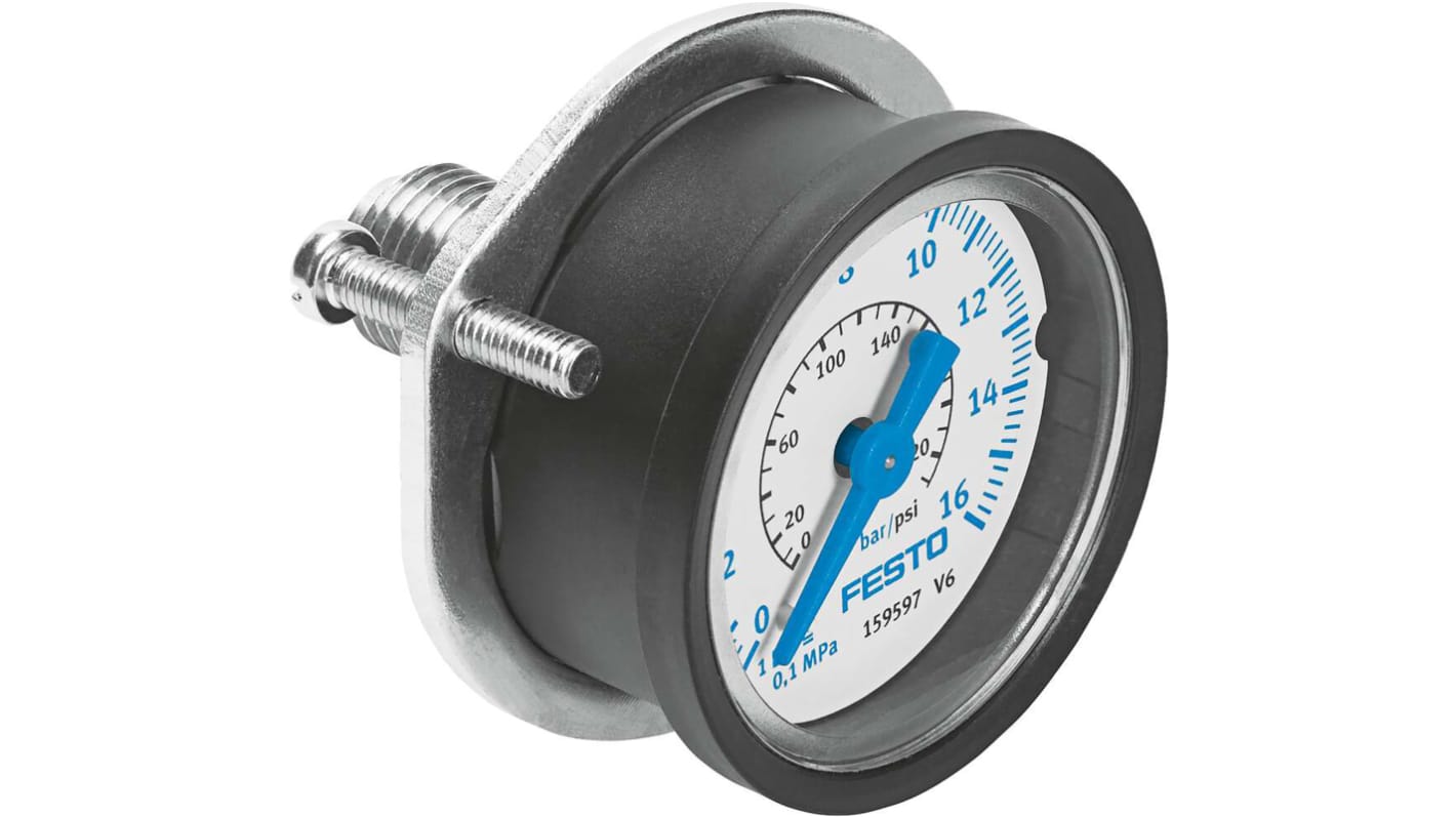 Festo Dial Pressure Gauge 16bar, FMA-63-16-1/4-EN, 0bar min., 159603