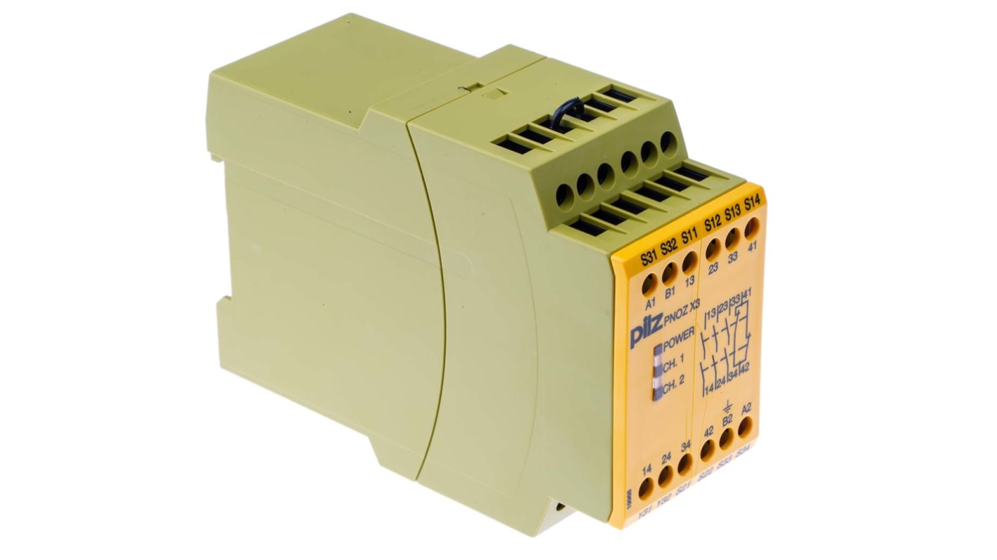 Pilz PNOZ X3 Series Dual-Channel Safety Switch/Interlock Safety Relay, 24 V dc, 115V ac, 3 Safety Contact(s)