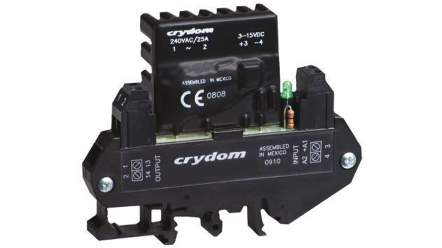 Sensata / Crydom DIN Rail Solid State Interface Relay, 10 A rms Max Load, 530 V ac Max Load, 15 V dc Max Control