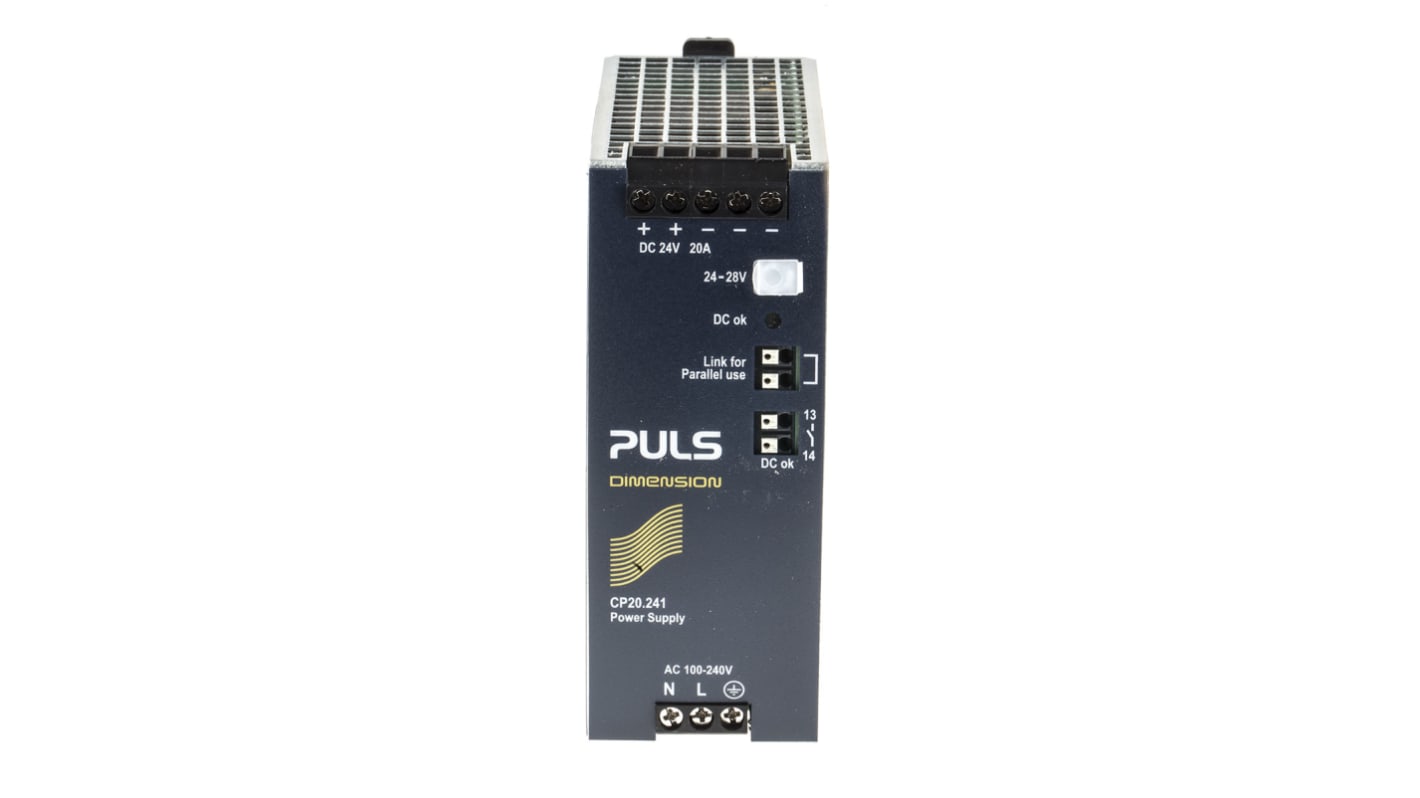 PULS CP Switch Mode DIN Rail Power Supply, 230V ac, 24V dc dc Output, 20A Output, 480W