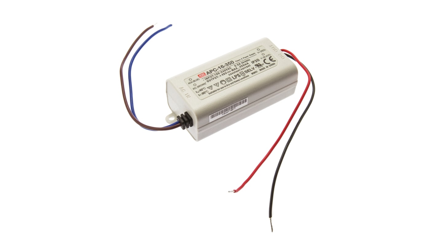 Mean Well LED Driver, 12 → 48V Output, 16.8W Output, 350mA Output, Constant Current