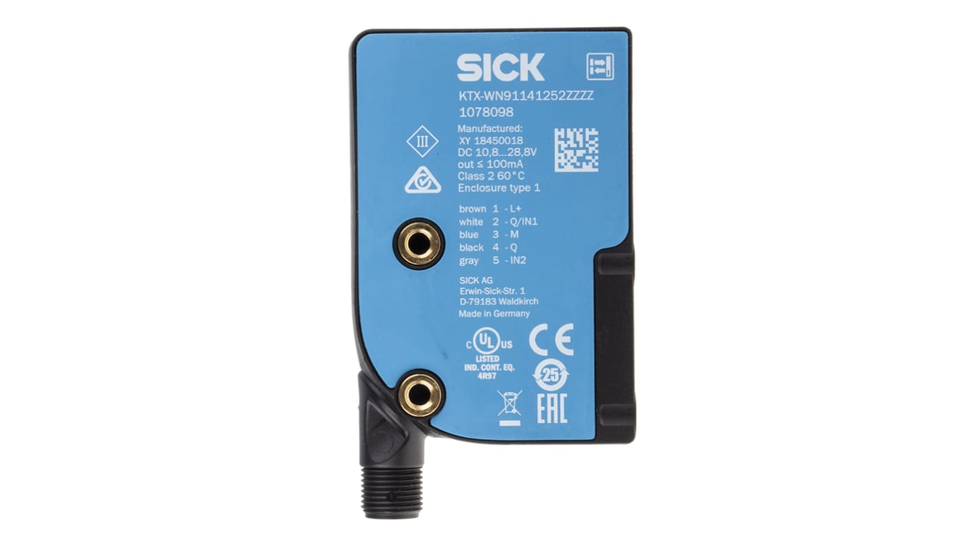 Sick Contrast Sensors 13 mm, RGB LED, NPN, 100 mA, 10.8 → 28.8 V dc, IP67