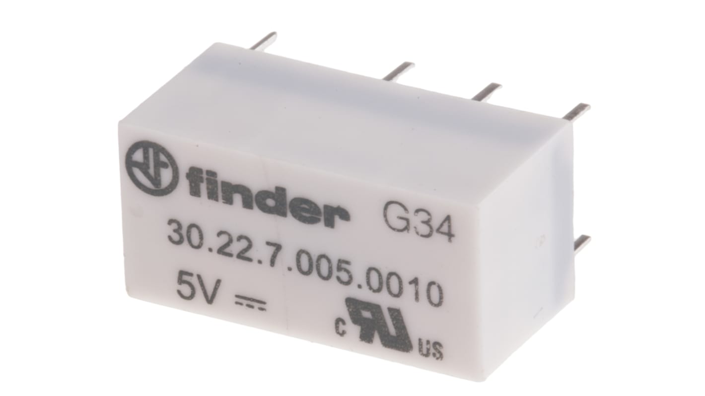 Finder PCB Mount Signal Relay, 5V dc Coil, 2A Switching Current, DPDT