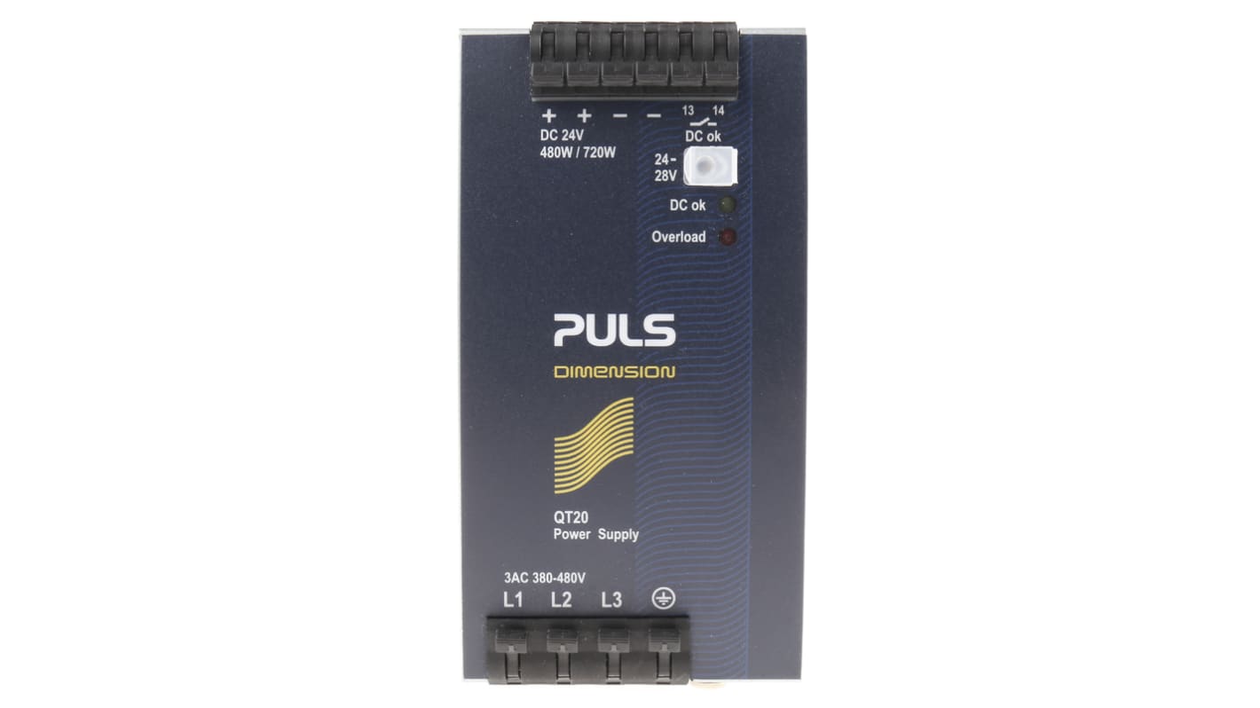 PULS DIMENSION Q Switch Mode DIN Rail Power Supply, 380 → 480V ac ac Input, 24V dc dc Output, 20A Output, 480W