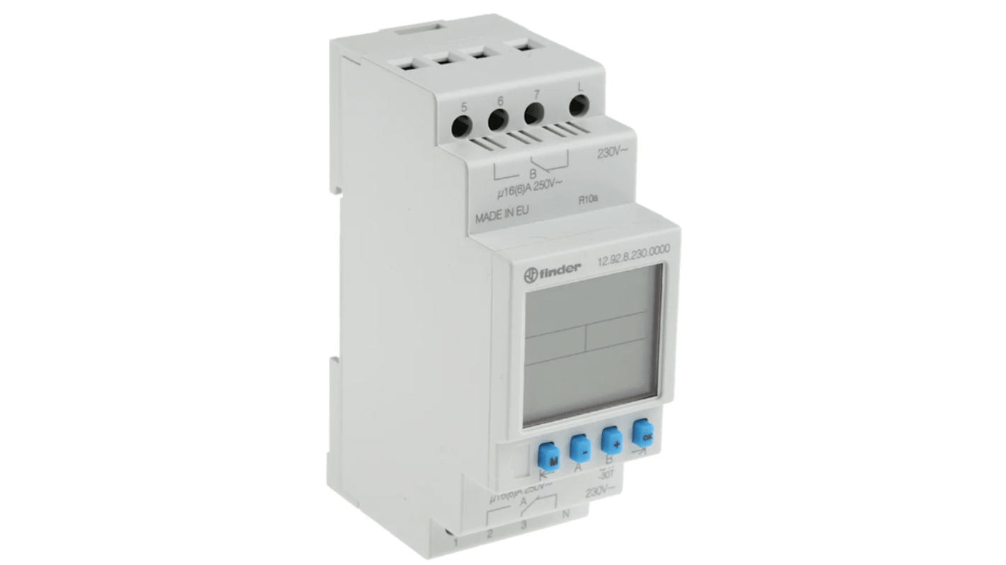 Finder Digital DIN Rail Time Switch 230 V ac, 2-Channel