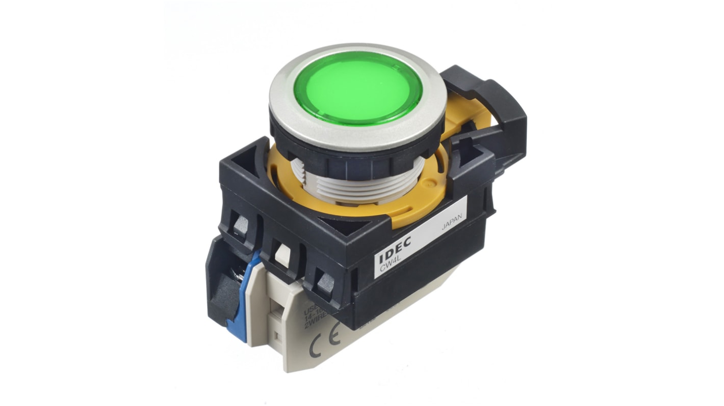 Idec CW Series Illuminated Push Button, Panel Mount, SPST, 22mm Cutout, IP65