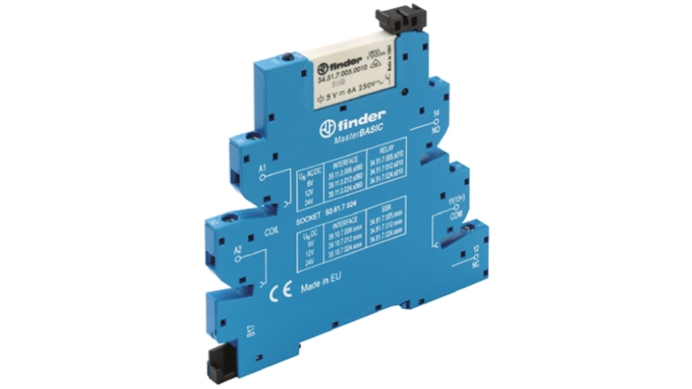 Finder  DIN Rail Mount Interface Relay, 12V ac/dc Coil, SPST