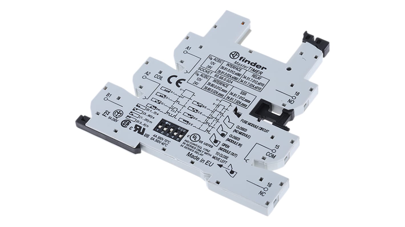 Finder 93 Relay Socket for use with 34 Series, DIN Rail, 24V dc