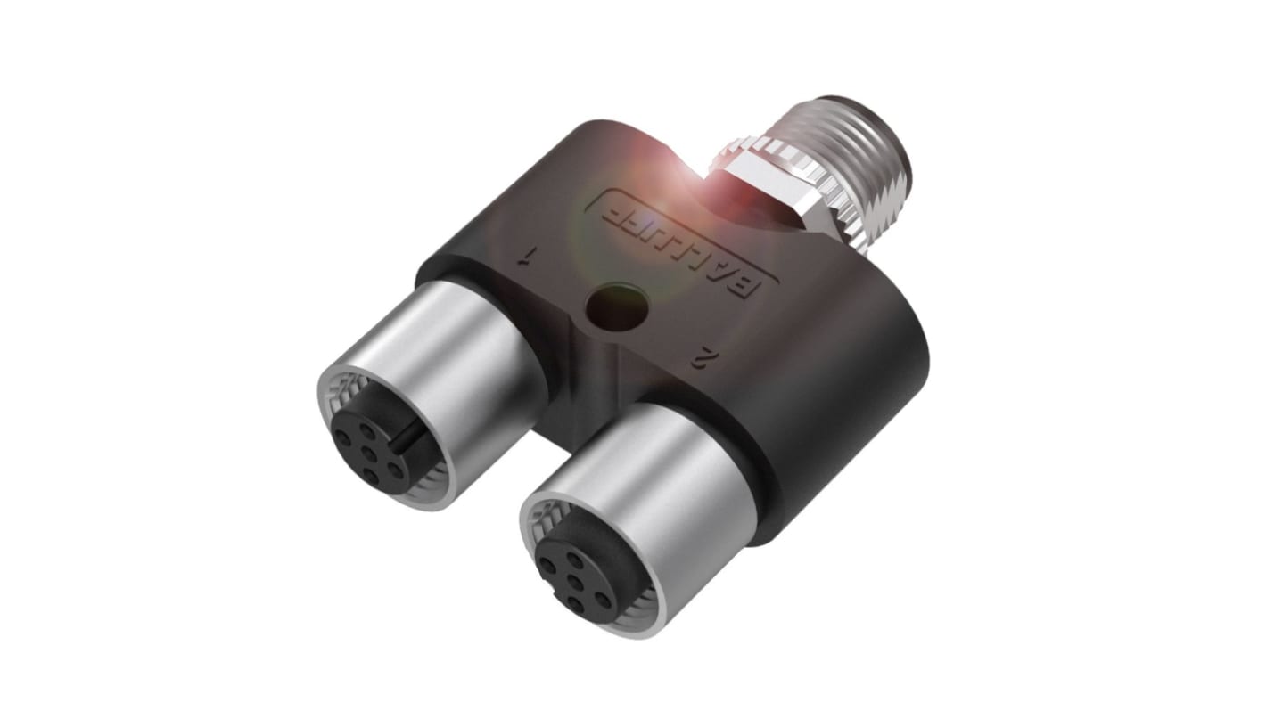 BALLUFF T Connector, 3 Contacts, Bulkhead Mount, M12 Connector, Plug and Socket, IP67