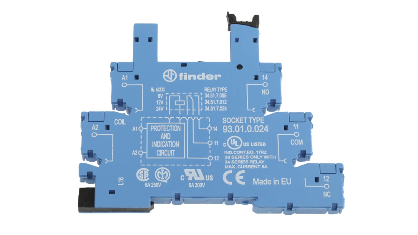 Finder 93 Series 5 Pin 250V ac Relay Socket, for use with 34.51