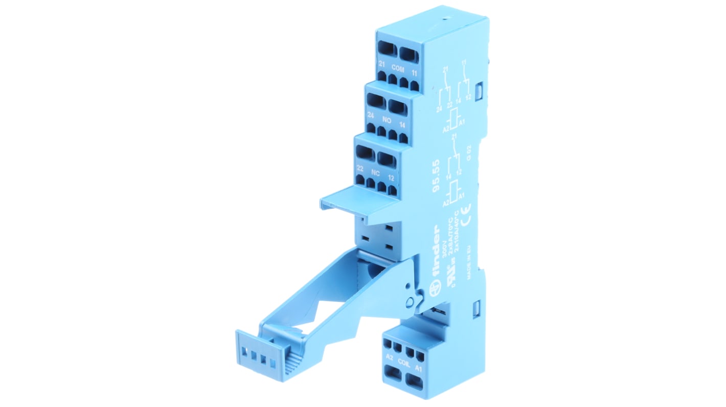 Finder 95 Relay Socket for use with 40.52, 40.61, 44.52, 44.62, 40.51 Series Relay 8 Pin, DIN Rail, 250V ac