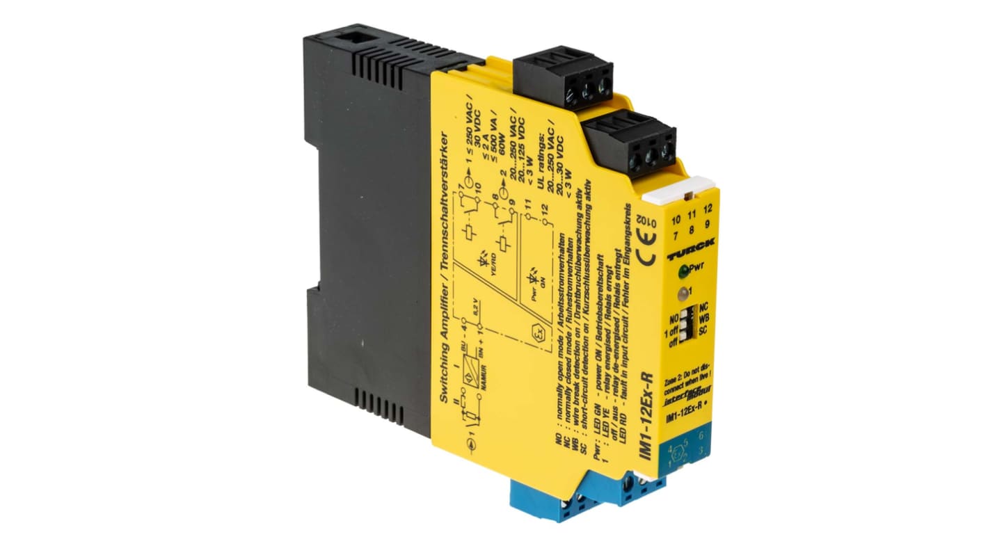 Turck 1 Channel Galvanic Barrier, Isolating Amplifier, NAMUR Sensor, Switch Input, Relay Output, ATEX, IECEx