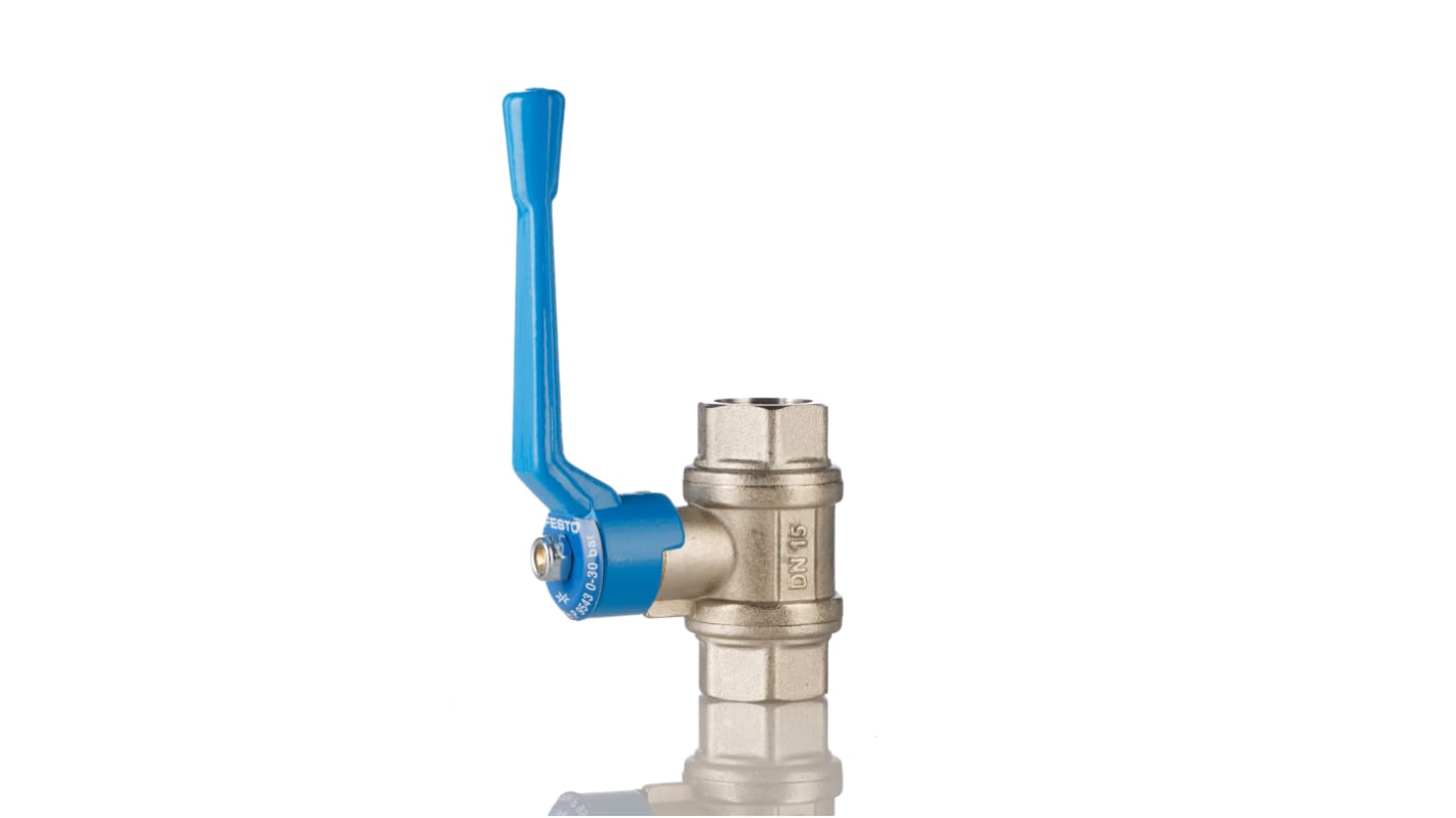 Festo Brass 2 Way, Ball Valve, G 12.7mm, 15mm, -0.95 → 30bar Operating Pressure