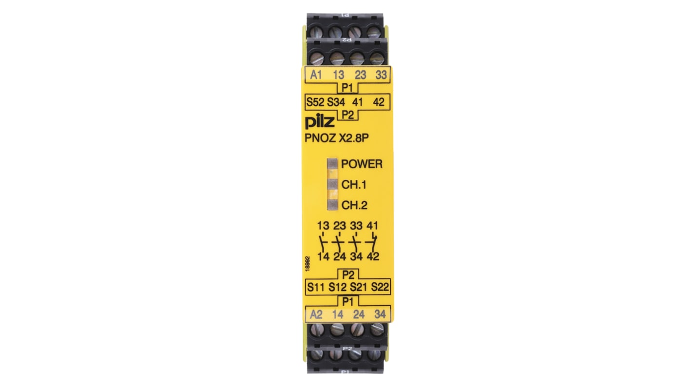 Pilz PNOZ X2.8P Series Single/Dual-Channel Safety Switch/Interlock Safety Relay, 24 → 240V ac/dc, 3 Safety