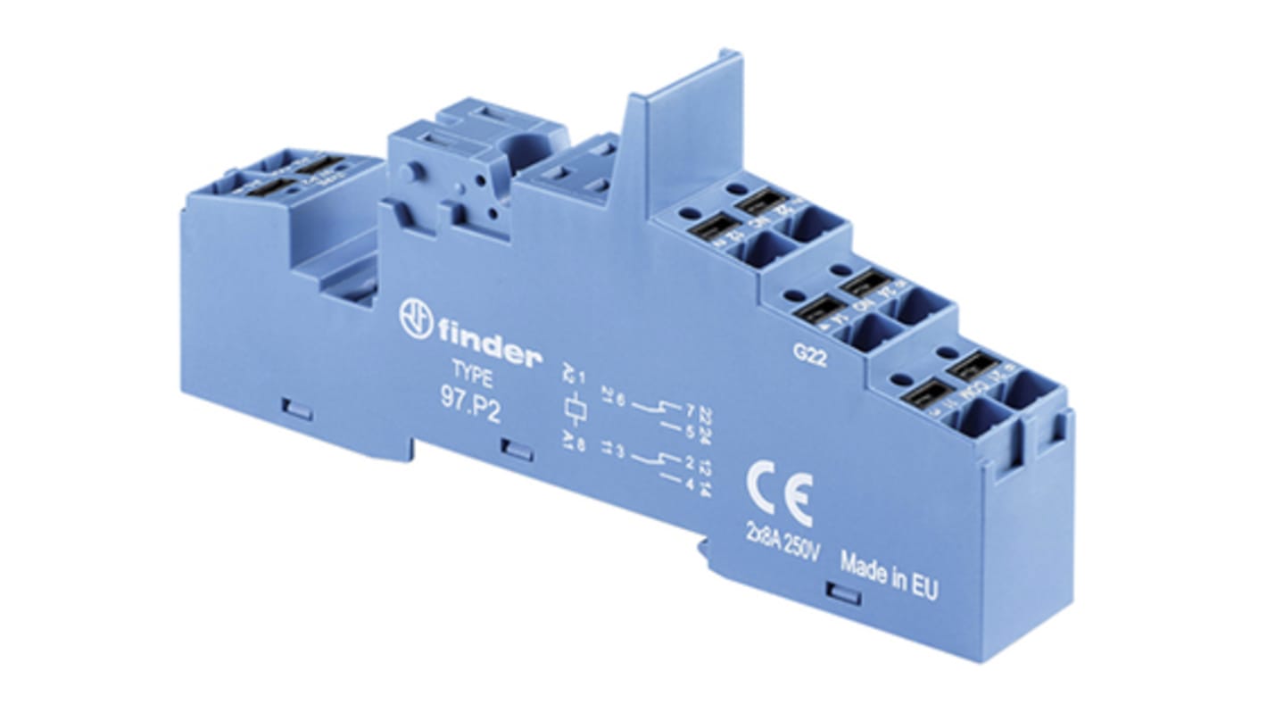 Finder 97 Relay Socket for use with 46.52 Relay 8 Pin, DIN Rail, 250V ac