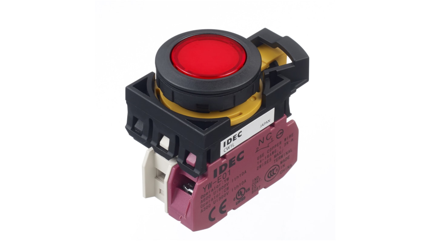 Idec CW Series Illuminated Push Button, Panel Mount, SPST, 22mm Cutout, IP65