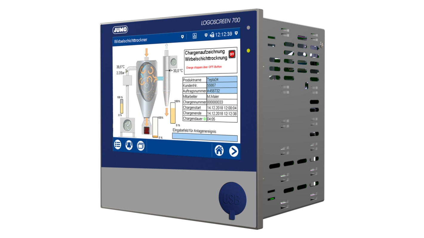 Jumo LOGOSCREEN 700, 18 analog,16 digital Input Channels, 6 relais Output Channels, Graphical Chart Recorder