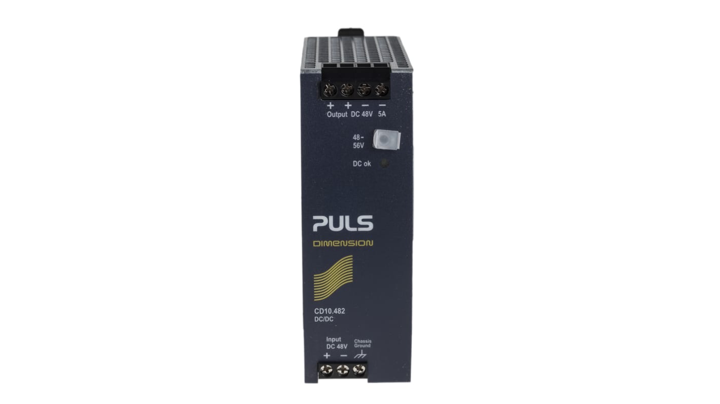 PULS CD DC-DC Converter, 48V dc/ 5A Output, 36 → 60 V dc Input, 240W, DIN Rail Mount, +70°C Max Temp -25°C Min